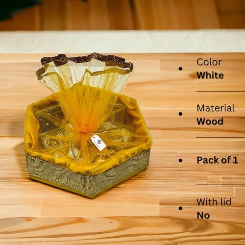 SANWALSA (Small, 8x8x2 inch, Hexagon) MDF Base Designer Gift Hamper Packaging Baskets with Net Cover, Gift Hamper Organiser perfect for any occasion (Yellow) - Image 2