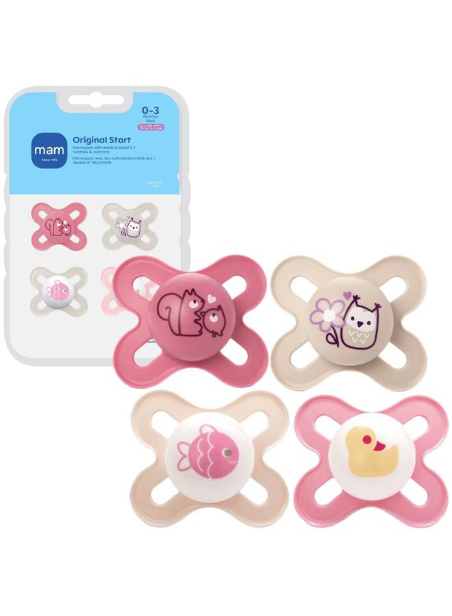 MAM Original Start Matte Newborn Baby Pacifier, Best Pacifier for Breastfed Babies, Girl, 0-3 Months (Pack of 4) - Image 1