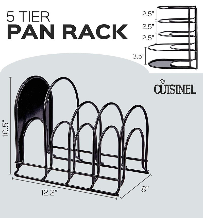 Cuisinel Heavy Duty Pots and Pans Organizer Rack - 12.2"-Inch Tall - 5 Tier Rack - Holds 50 LB - Cast Iron Skillets, Griddles, Shallow Cookware - Space Saving Kitchen Storage - No Assembly Required - Image 3