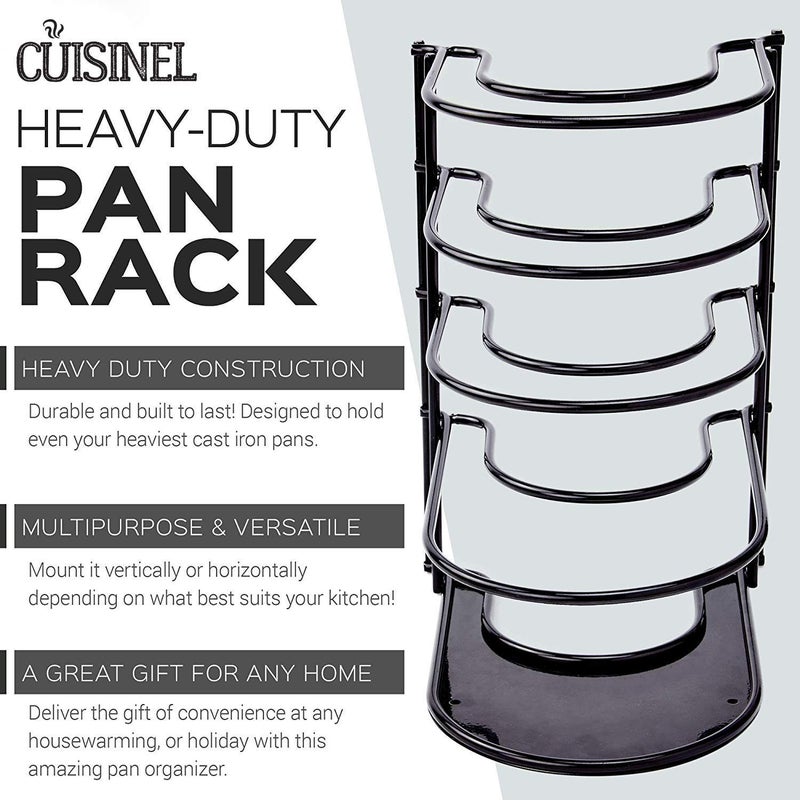 Cuisinel Heavy Duty Pots and Pans Organizer Rack - 12.2"-Inch Tall - 5 Tier Rack - Holds 50 LB - Cast Iron Skillets, Griddles, Shallow Cookware - Space Saving Kitchen Storage - No Assembly Required - Image 4