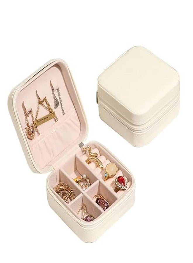 SANWALSA (Pack of 1, Beige Mini Jewellery Travel Case | PU Leather Organizer Box | Small Portable Jewellery Storage Holder for Womens Rings Earrings Chains - Image 1