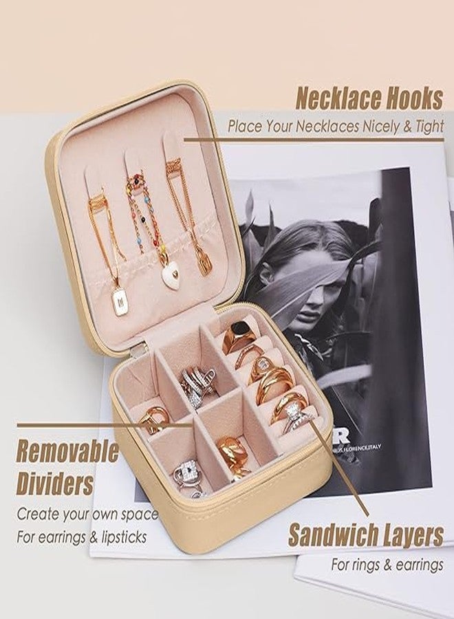 SANWALSA (Pack of 1, Beige Mini Jewellery Travel Case | PU Leather Organizer Box | Small Portable Jewellery Storage Holder for Womens Rings Earrings Chains - Image 3