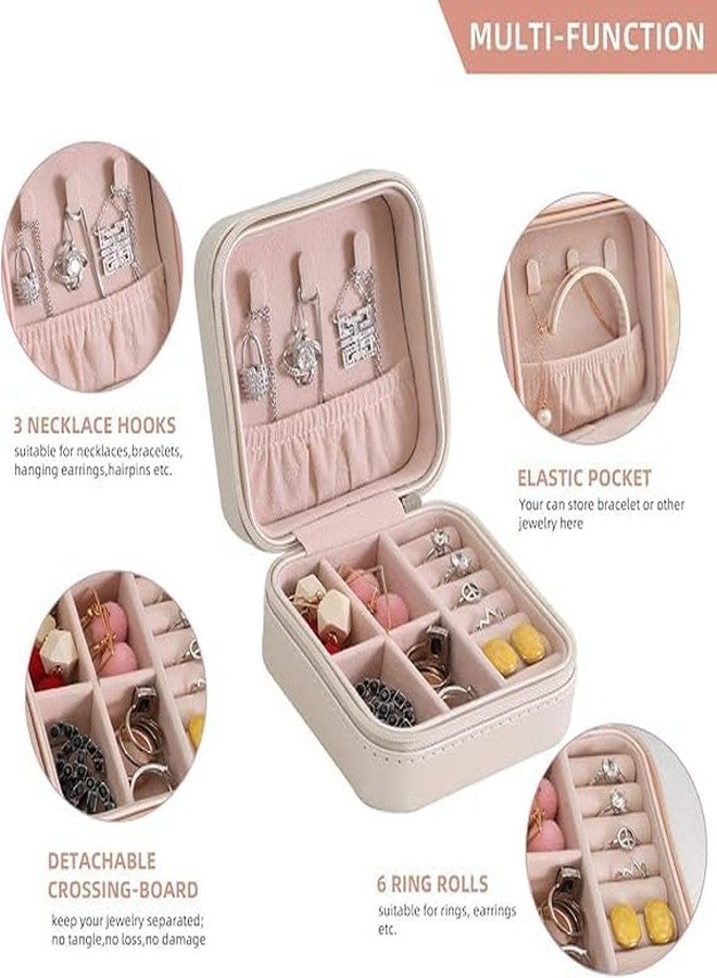 SANWALSA (Pack of 1, Beige Mini Jewellery Travel Case | PU Leather Organizer Box | Small Portable Jewellery Storage Holder for Womens Rings Earrings Chains - Image 4