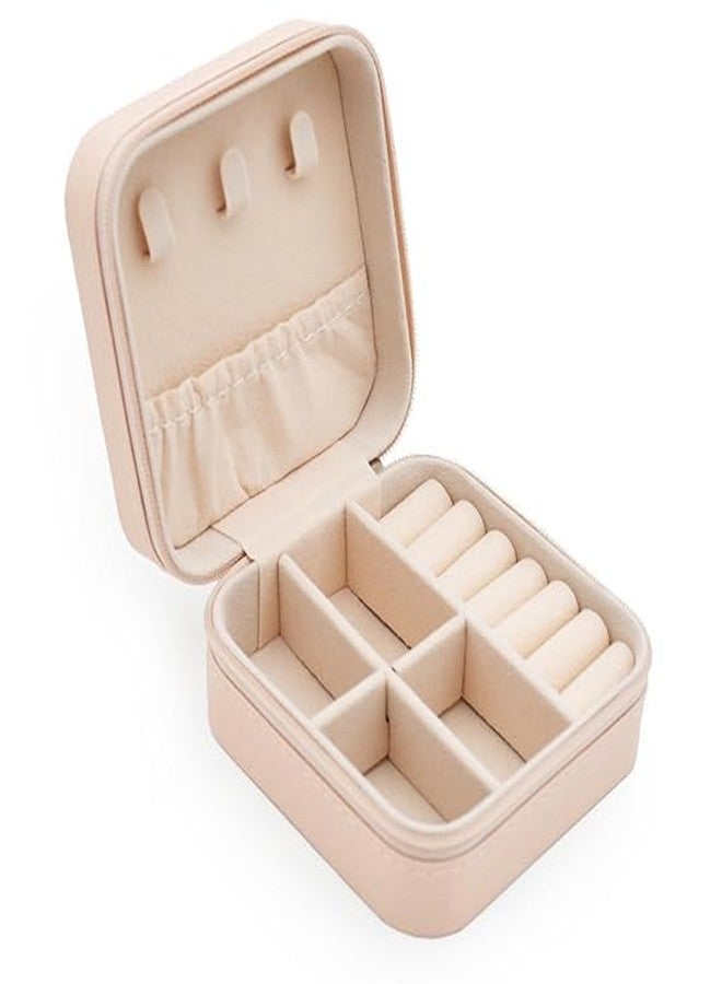 SANWALSA (Pack of 1, Beige Mini Jewellery Travel Case | PU Leather Organizer Box | Small Portable Jewellery Storage Holder for Womens Rings Earrings Chains - Image 2