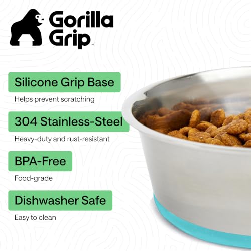 GORILLA GRIP Dog Bowls Food Grade 304 Stainless Steel Holds 2 Cups Each 16 fl oz Food and Water Bowl for Feeding Dogs and Cats Dishwasher Safe Rust Resistant BPA Free Rubber Base Set of 2 Turquoise - Image 3