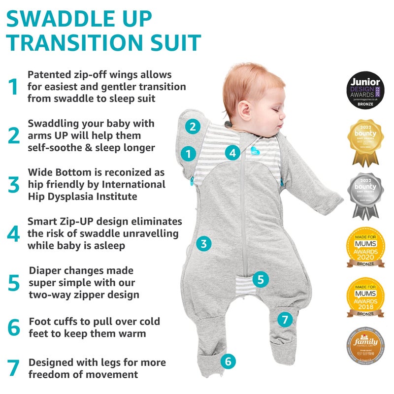 Love to Dream Swaddle UP Transition Suit, Gray, Large, 19-24 lbs, Patented Zip-Off Wings and Unique Self-Soothing Sleeves, Safely Transition from Swaddled to Arms-Free Before Rolling Over - Image 3