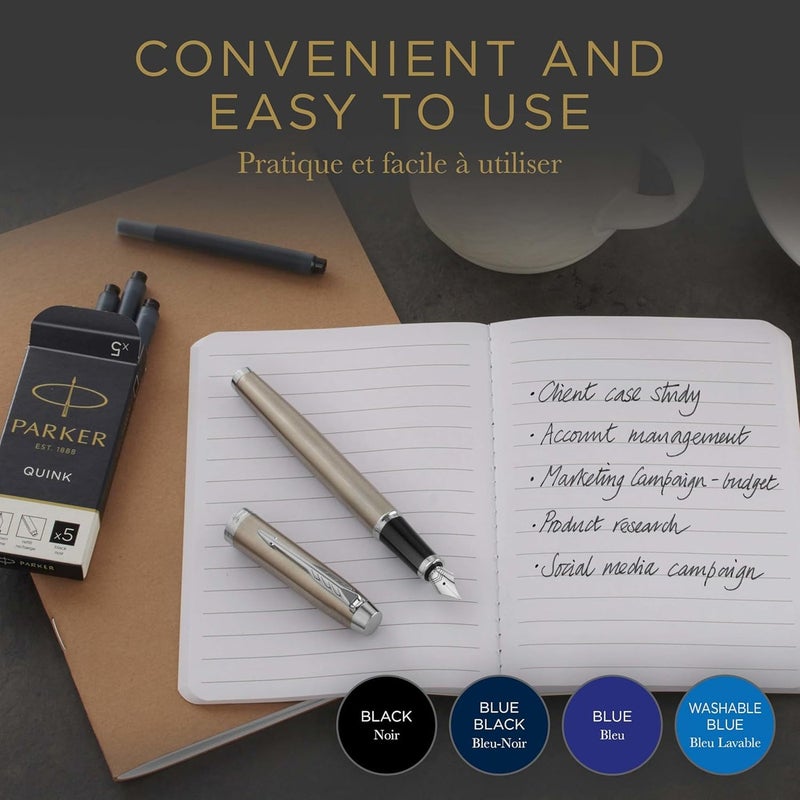 باركر Parker Quink Fountain Pen Refill - Box of 5 Black Ink Cartridges - Image 3