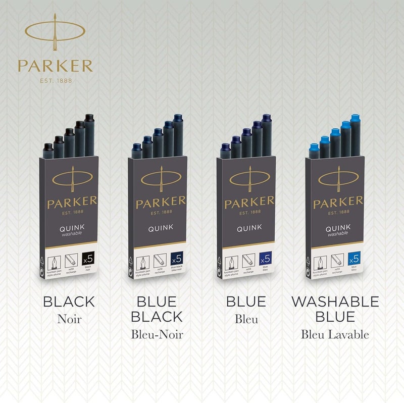 باركر Parker Quink Fountain Pen Refill - Box of 5 Black Ink Cartridges - Image 4