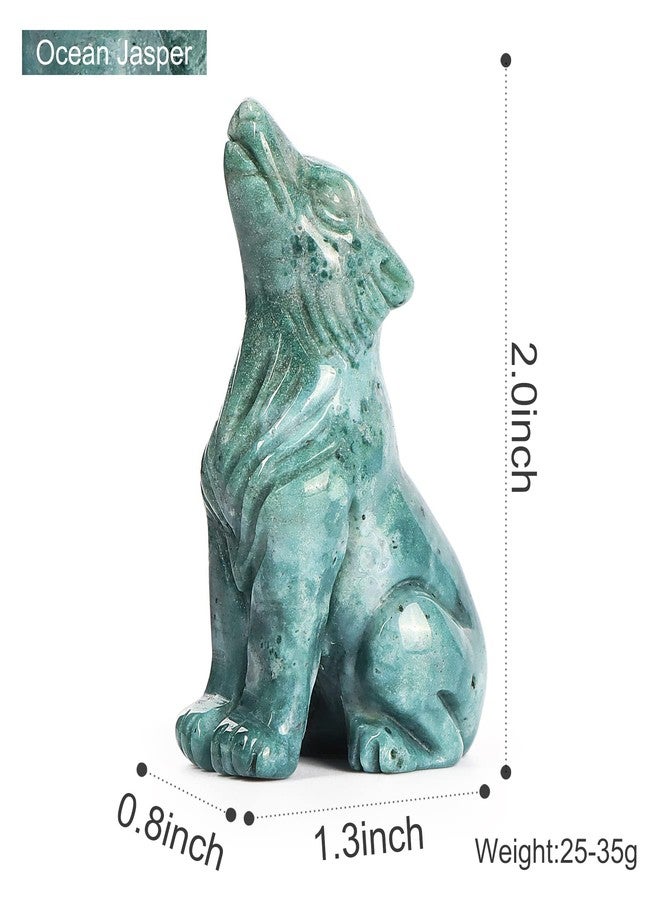 Artistone Ocean Jasper Crystal Wolf Statue 2.0 inch Hand-Craved Gemstone Wolf Figurine Animal Carvings Sculpture Healing Stone for Home Decor Gifts - Image 2