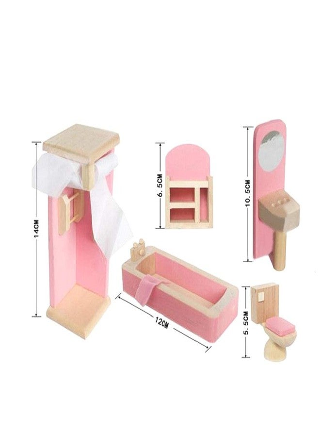 Kunhe Wooden Dollhouse Furniture Set Including Kitchen Bathroom Bedroom Kid Room for Dollhouse Pink Color - Image 3