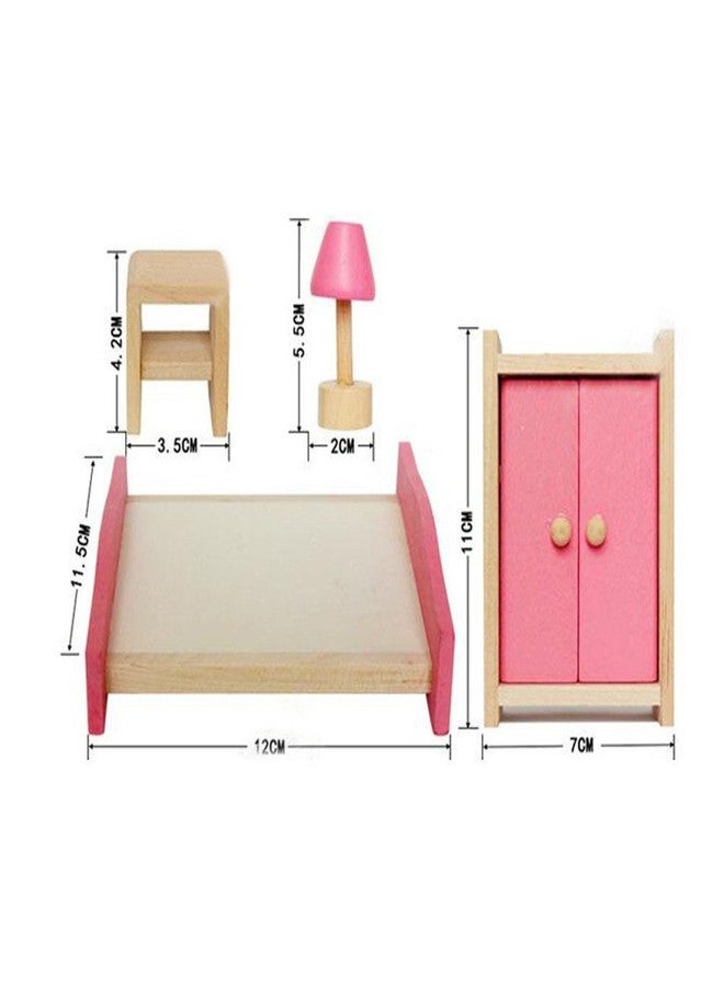 Kunhe Wooden Dollhouse Furniture Set Including Kitchen Bathroom Bedroom Kid Room for Dollhouse Pink Color - Image 4