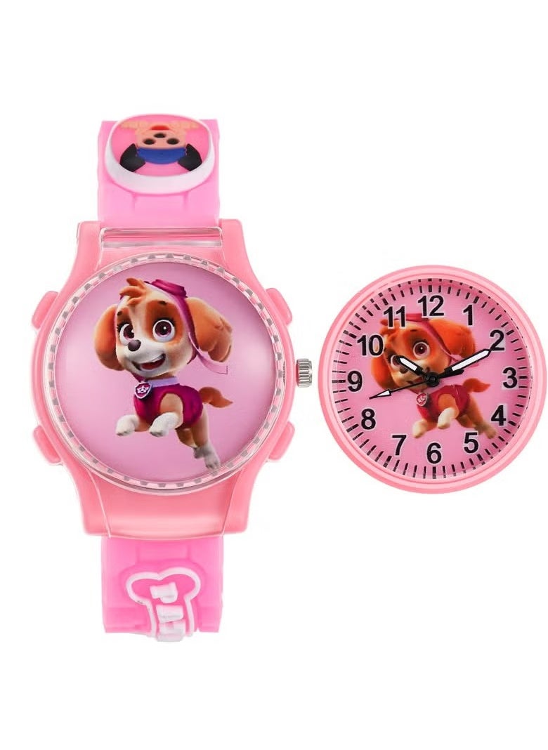 باو بترول ساعة الأطفال Pink PAW Patrol Cartoon Flip Cover (الغطاء يمكن أن يدور)  - Image 1