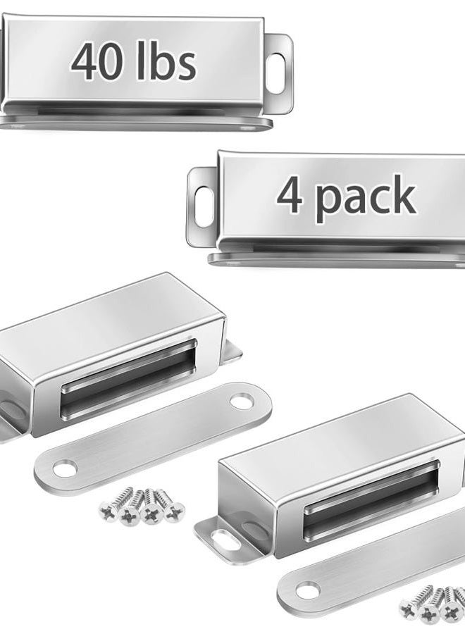 Onarway Magnetic Door Catch 40 lbs Pull Strong Magnet Cabinet Latches Magnetic Hardware Stainless Steel Chrome Door Closer for Bathroom Kitchen Sliding Door Window Cupboard (4 Pack-Strength 20KG) - Image 1