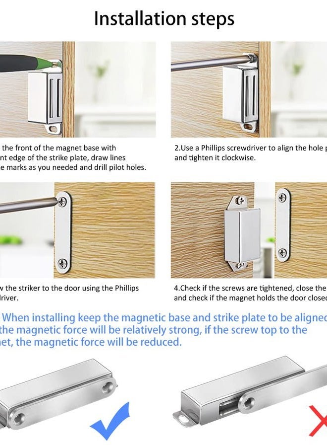 Onarway Magnetic Door Catch 40 lbs Pull Strong Magnet Cabinet Latches Magnetic Hardware Stainless Steel Chrome Door Closer for Bathroom Kitchen Sliding Door Window Cupboard (4 Pack-Strength 20KG) - Image 4