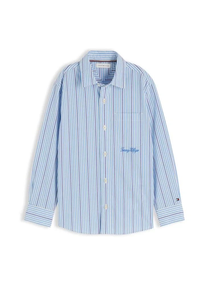 Tommy Hilfiger Regular Fit Stripe Logo Embroidery Poplin Shirt