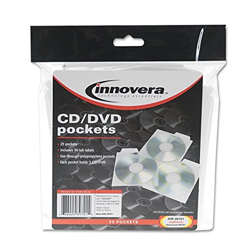 Innovera Innovera CDDVD Pocket with Builtin Label Tab Clear 25Pack 