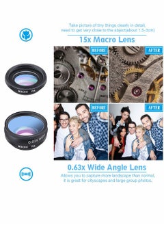 Excefore Phone Camera Lens Kit with 0.63X Wide Angle, 15X Macro, 198 Degree Fisheye, 2X Telephoto, CPL, Star Filter, Radial Filter, Flow Filter, Kaleidoscope 3, Kaleidoscope 6 Compatible with Android iPhone  - Image 4