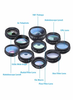 Excefore Phone Camera Lens Kit with 0.63X Wide Angle, 15X Macro, 198 Degree Fisheye, 2X Telephoto, CPL, Star Filter, Radial Filter, Flow Filter, Kaleidoscope 3, Kaleidoscope 6 Compatible with Android iPhone  - Image 2