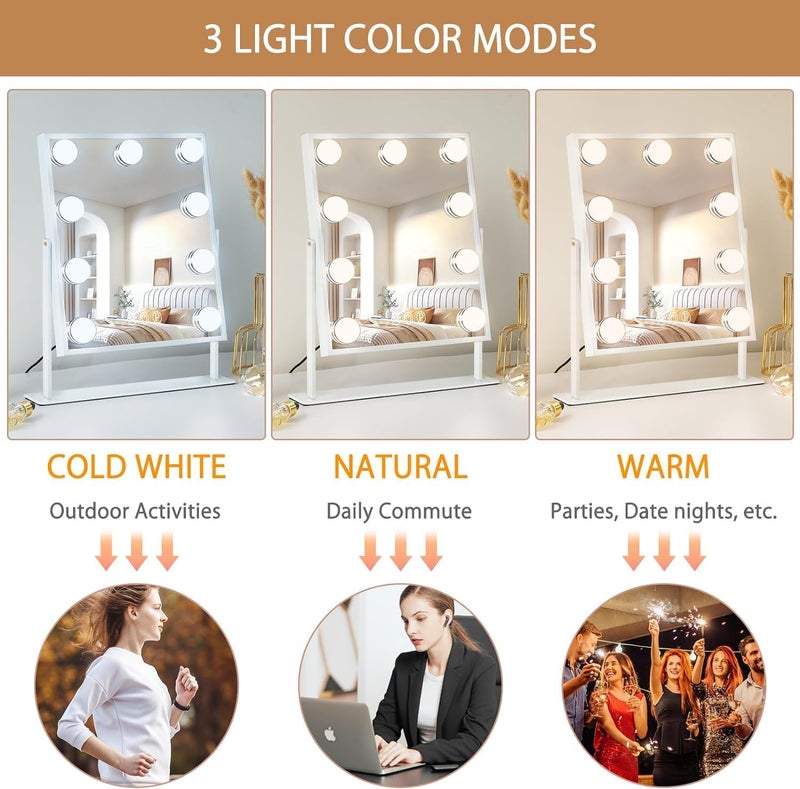 FENCHILIN Hollywood Mirror with Light Large Lighted Makeup Mirror Vanity Makeup Mirror Smart Touch Control 3Colors Dimable Light Detachable 10X Magnification 360°Rotation(White) - Image 3