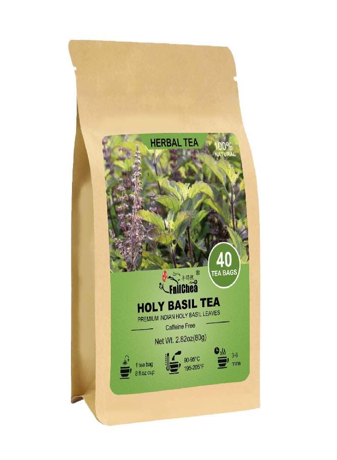 FullChea - Holy Basil Tea Bags, 40 Tulsi Teabags, 2g/bag - Premium Holy Basil Leaves - Non-GMO - Caffeine-free - Support Digestion & Boost Immunity - Image 1