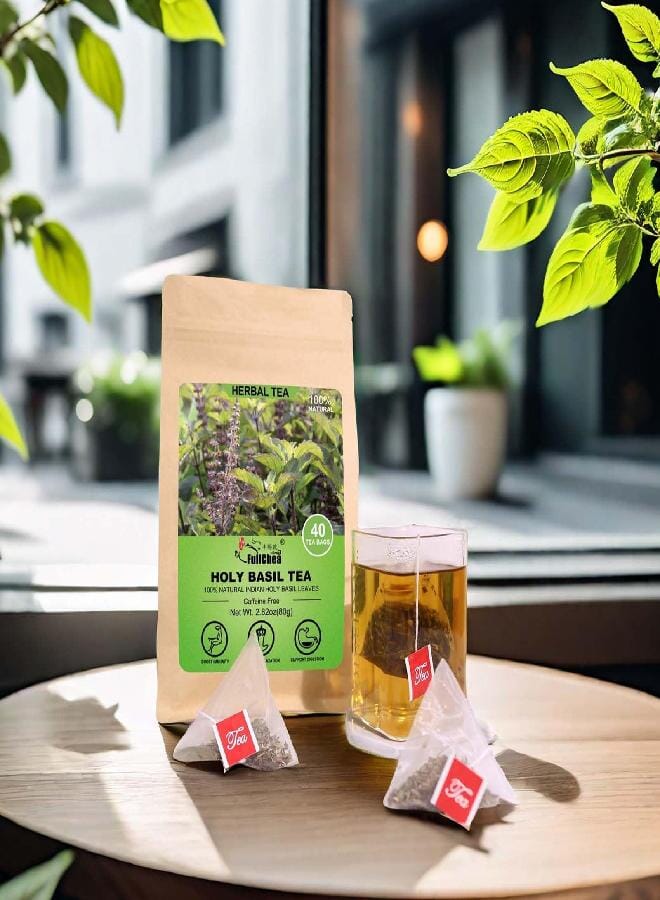 FullChea - Holy Basil Tea Bags, 40 Tulsi Teabags, 2g/bag - Premium Holy Basil Leaves - Non-GMO - Caffeine-free - Support Digestion & Boost Immunity - Image 2