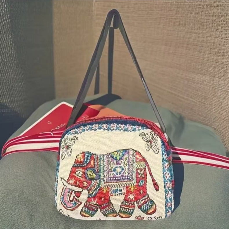 Ethnic-Style Crossbody Bag Double-Sided Embroidered Canvas Bag Women'S Cute Embroidered Elephant Owl Shoulder Bag - Image 5