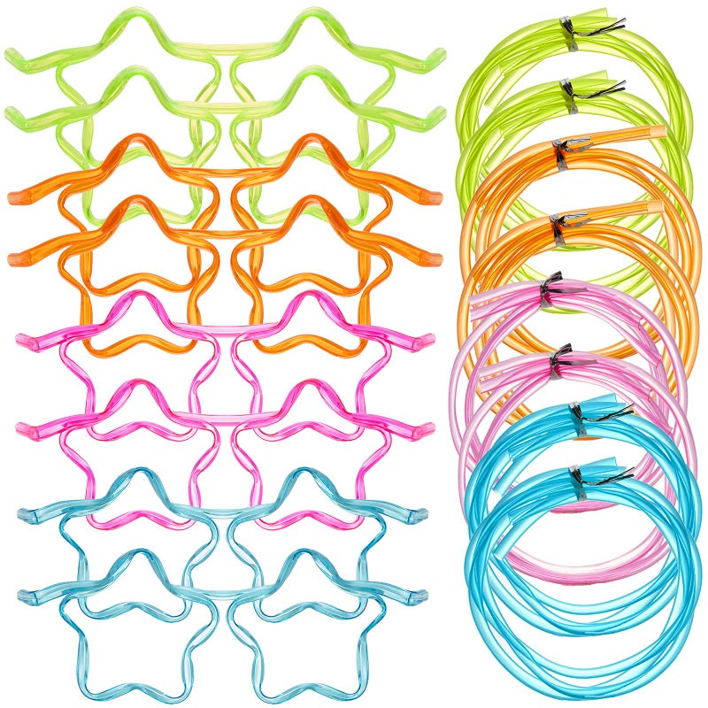 8PCS Silly Straw Glasses Reusable Fun Loop Drinking Straw Eye Glasses Novelty Eyeglasses Straw for Party Annual Meeting Parties Birthday 4 Colors Star