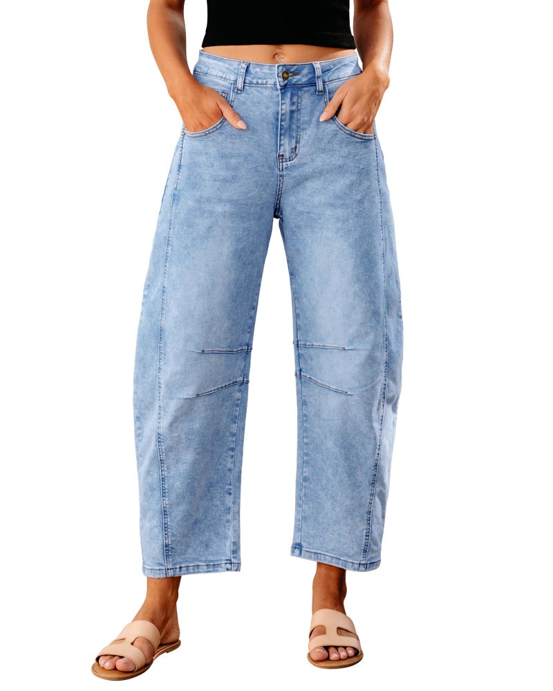 GRAPENT Baggy Jeans for Woman Trendy Cropped Ladies Pants Barrel Leg Women Stretchy Summer Pantalones Jeans De Mujer Womens Summer Pants Color Roadnight Blue XX-Large Size 20 Size 22 - Image 1