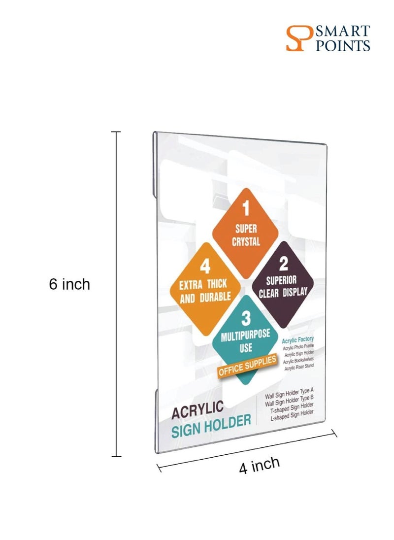 SMARTPOINTS 4 x 6 inch Wall Mount Acrylic Sign Holder with 3M Tape Adhesive for Office, Home, Store, Restaurant, No Drilling - Vertical (12 Pack)  - Image 2