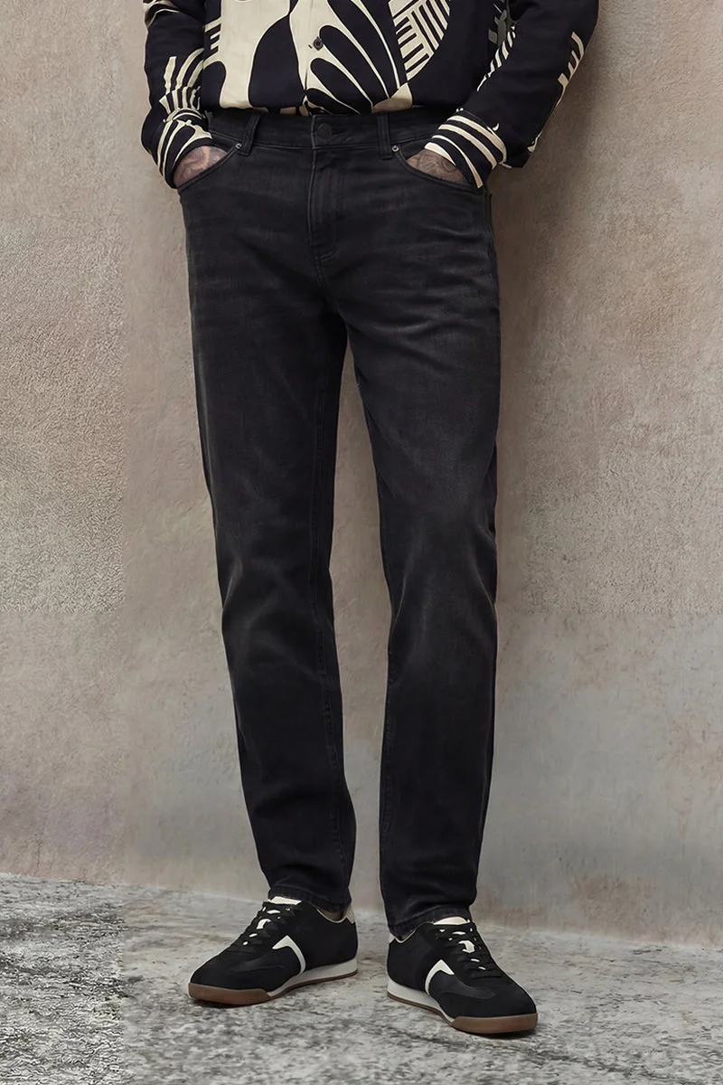 سنيتش Charcoal Grey Solid Slim Fit Casual Jeans