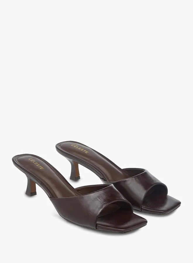 سيليست Womens Solid Slip-On Sandals With Kitten Heels