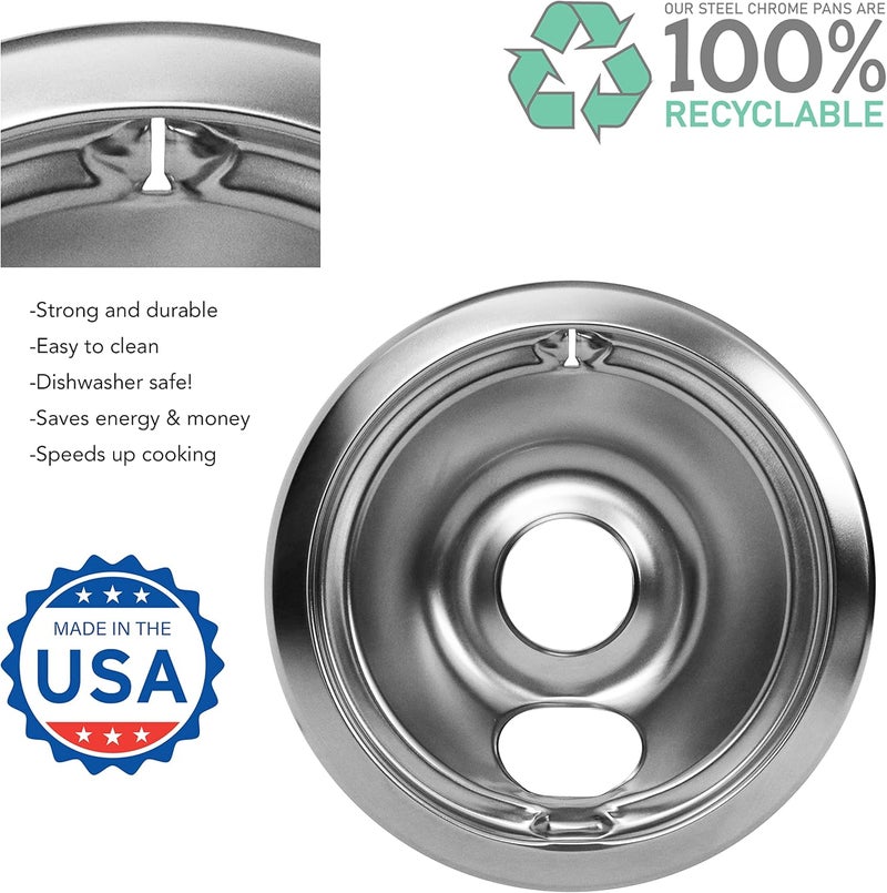 Kitchen Basics 101 Made in the USA WB31T10010 and WB31T10011 Replacement Chrome Drip Pans for GE/Hotpoint Electric Range with Locking Slot - Includes 2 6-Inch and 2 8-Inch Pans, 4 Pack Cost saving design picks - Image 2