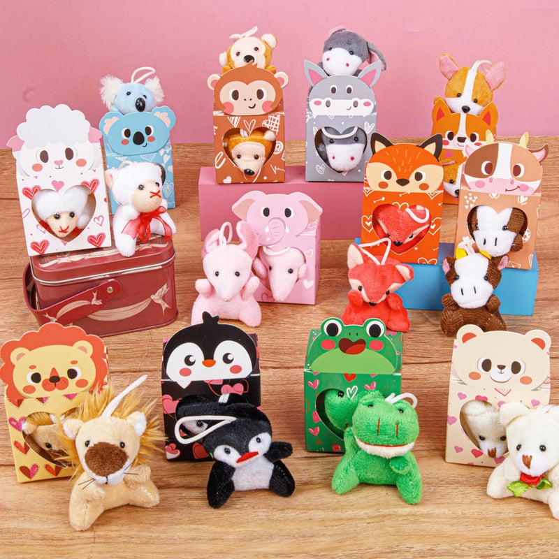 Sofier Valentines Day Gifts For Kids Classroom 24 Pack Card Boxes With Heart Window Mini Animal Toys Keychains Bulk For Boys Girls Classroom Exchange Party Favor School Teacher Student - Image 2