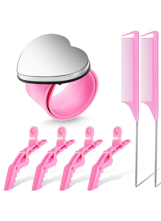 Nuenen - 7 Pieces Hair Braiding Tools 1 Piece Magnetic Pin Wristband And 2 Pieces Stainless Steel Pintail Rat Tail Comb With 4 Pieces Wide Teeth Alligator Sectioning Hair Clip For Hair Braid Maker (Pink) - Image 1