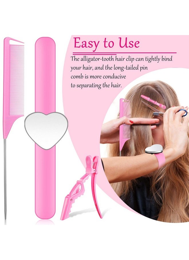 Nuenen - 7 Pieces Hair Braiding Tools 1 Piece Magnetic Pin Wristband And 2 Pieces Stainless Steel Pintail Rat Tail Comb With 4 Pieces Wide Teeth Alligator Sectioning Hair Clip For Hair Braid Maker (Pink) - Image 1