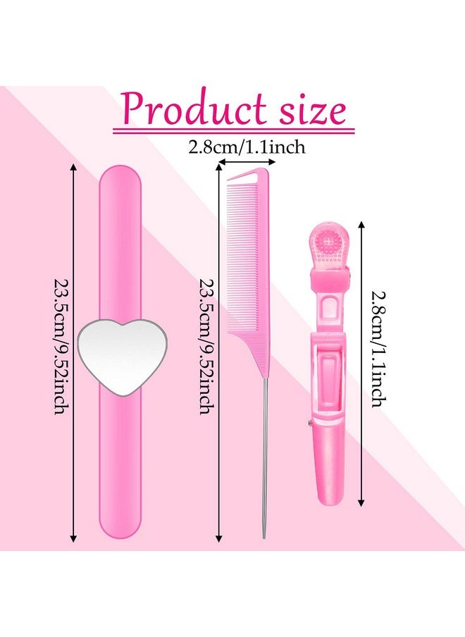 Nuenen - 7 Pieces Hair Braiding Tools 1 Piece Magnetic Pin Wristband And 2 Pieces Stainless Steel Pintail Rat Tail Comb With 4 Pieces Wide Teeth Alligator Sectioning Hair Clip For Hair Braid Maker (Pink) - Image 1