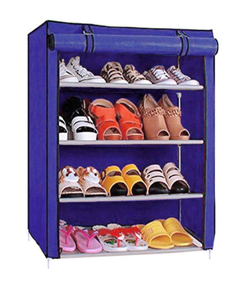 LookNSnap 4-Tiers Shoe Rack (Iron And Plastic) (Fabric Shelves) (Blue) - Image 5
