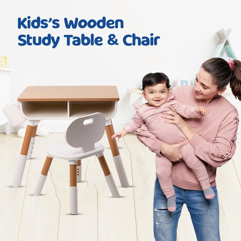 Bumtum Bumtum Woodland Baby Study Table Chair Set for 210 Years Kids Height Adjustment Plug Multipurpose Foldable Desk Set with Storage Easy Installation Kids Desk Set  - Image 2