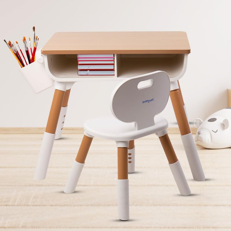 Bumtum Bumtum Woodland Baby Study Table Chair Set for 210 Years Kids Height Adjustment Plug Multipurpose Foldable Desk Set with Storage Easy Installation Kids Desk Set  - Image 1