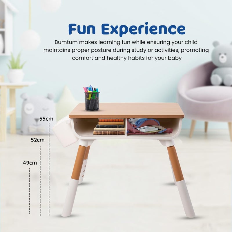 Bumtum Bumtum Woodland Baby Study Table Chair Set for 210 Years Kids Height Adjustment Plug Multipurpose Foldable Desk Set with Storage Easy Installation Kids Desk Set  - Image 3