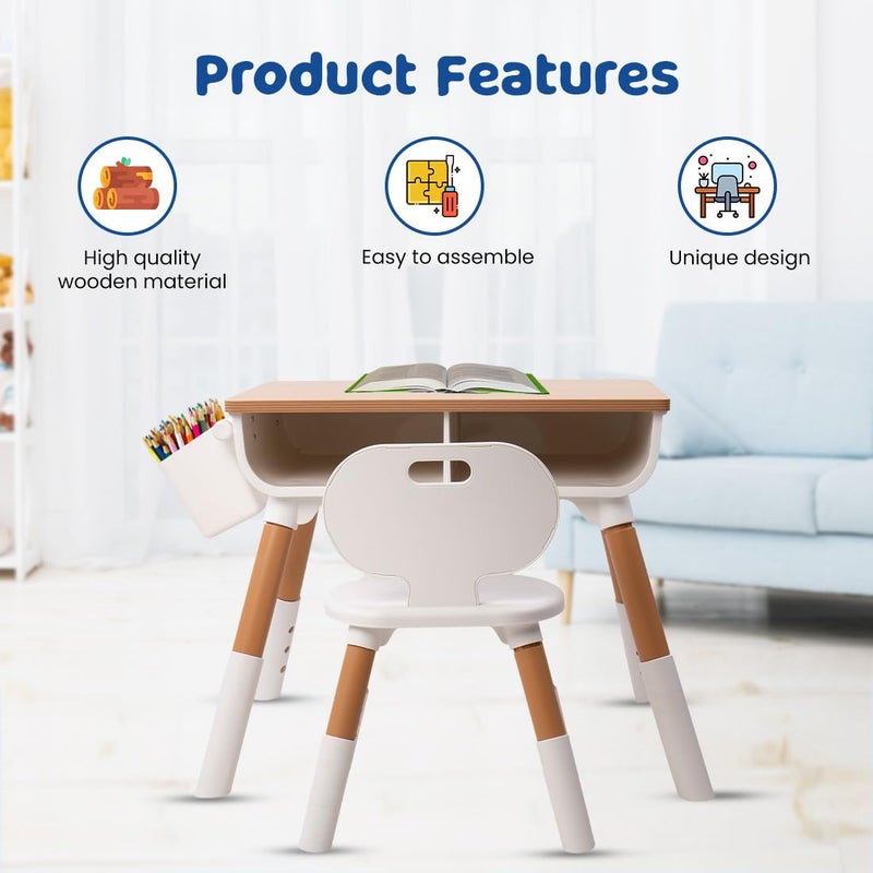 Bumtum Bumtum Woodland Baby Study Table Chair Set for 210 Years Kids Height Adjustment Plug Multipurpose Foldable Desk Set with Storage Easy Installation Kids Desk Set  - Image 5
