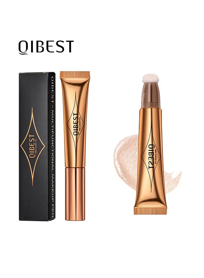 QiBest Multifunctional Makeup Pen- Face Body Highlighter Makeup Stick with Cushion Applicator Lightweight Waterproof Cream Contour Face Glowing Illuminator Makeup Pen for Women (#04) - Image 1