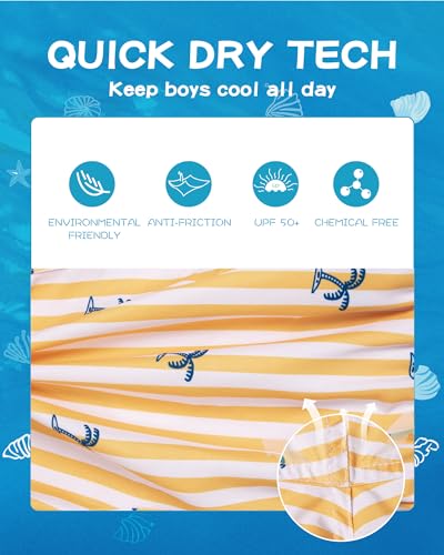 SURF CUZ Boys Swim Trunks Swimsuit for Toddler Boy Bathing Suits Quick Dry Kids Board Shorts UPF 50+ Mesh Swim Shorts Yellow Stripe Palm 5-6 Years - Image 3