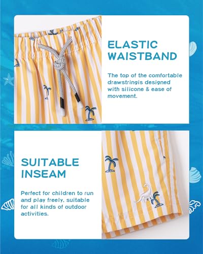 SURF CUZ Boys Swim Trunks Swimsuit for Toddler Boy Bathing Suits Quick Dry Kids Board Shorts UPF 50+ Mesh Swim Shorts Yellow Stripe Palm 5-6 Years - Image 4