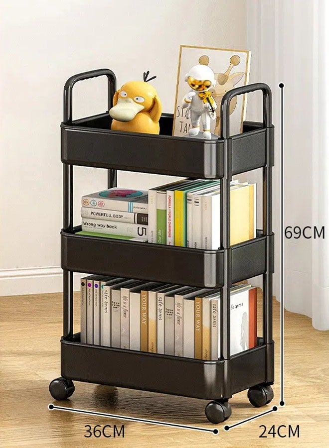 فلاي رود عربة دوارة بلاستيكية مكونة من 3 طبقات عربة تنظيم تخزين البليت عربة حرفية للمطبخ والحمام وغرفة المعيشة (أسود) - Image 2