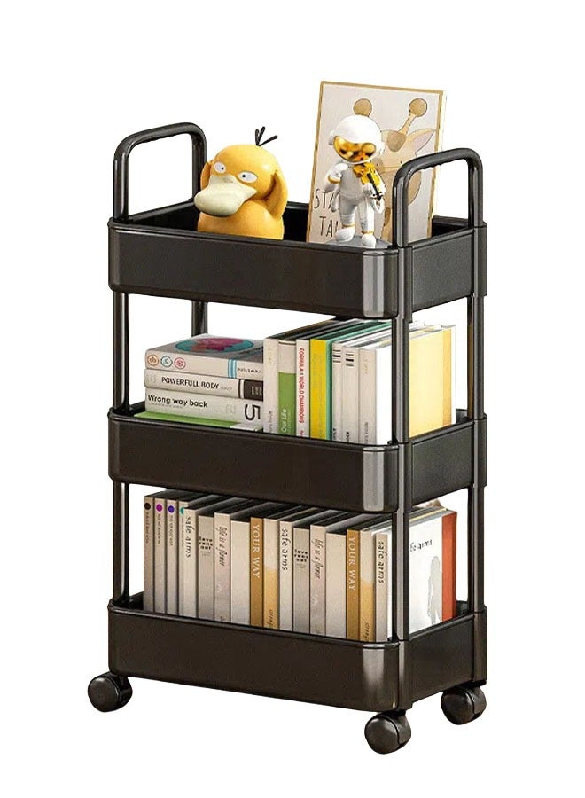 فلاي رود عربة دوارة بلاستيكية مكونة من 3 طبقات عربة تنظيم تخزين البليت عربة حرفية للمطبخ والحمام وغرفة المعيشة (أسود) - Image 1