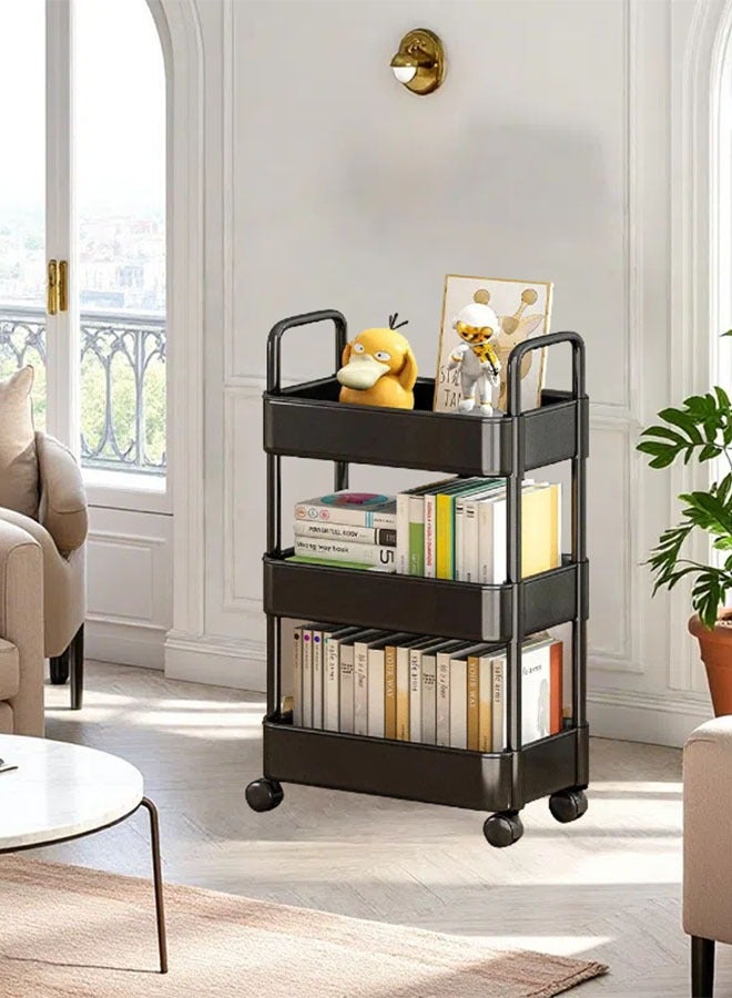 فلاي رود عربة دوارة بلاستيكية مكونة من 3 طبقات عربة تنظيم تخزين البليت عربة حرفية للمطبخ والحمام وغرفة المعيشة (أسود) - Image 4