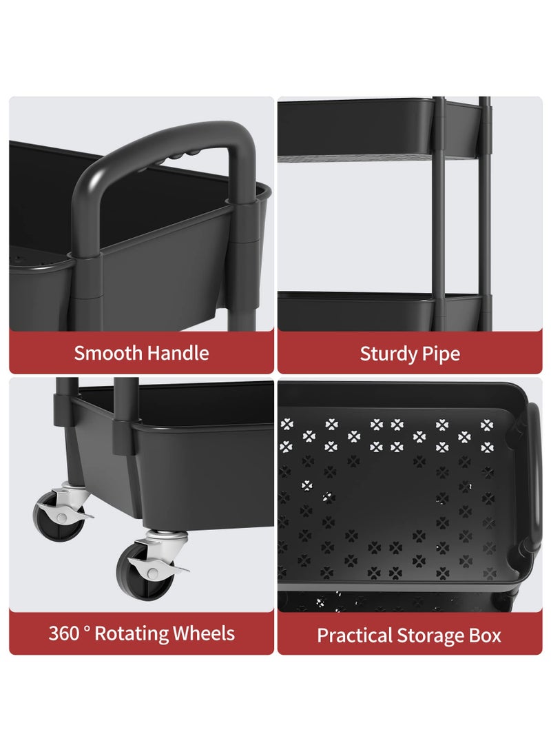 فلاي رود عربة دوارة بلاستيكية مكونة من 3 طبقات عربة تنظيم تخزين البليت عربة حرفية للمطبخ والحمام وغرفة المعيشة (أسود) - Image 3
