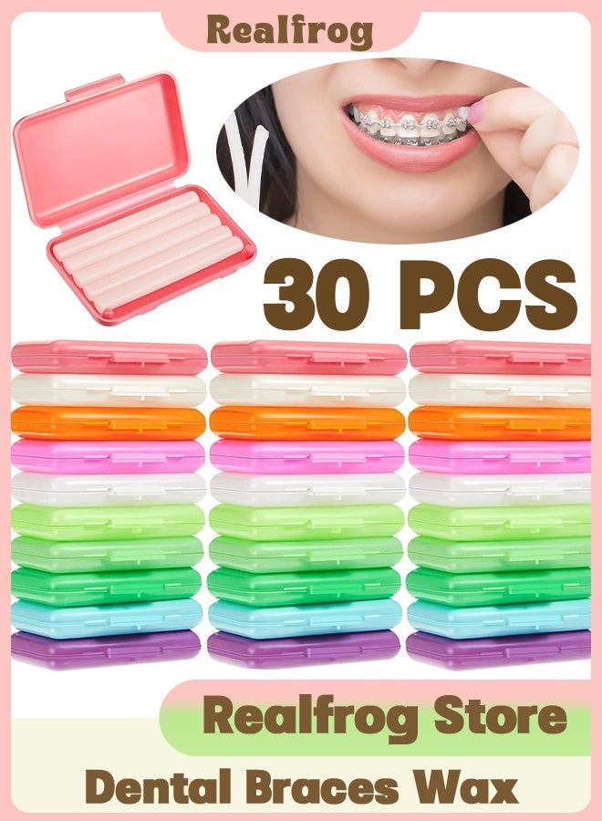 Realfrog 30 Pack Orthodontic Wax Mixed Flavor，Dental Braces Wax, for Teeth Dental Wax for Braces Wearer Tooth Wax for Braces and Oral Appliances with Colorful Storage Case and Fruit Smell - Image 1