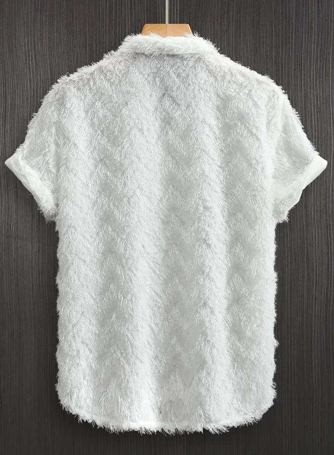 تايك تو Men White Textured Short Sleeve Resort Shirt